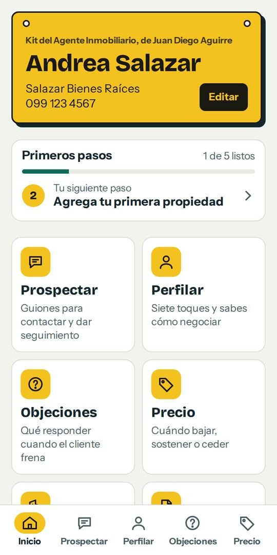 Pantalla de inicio del kit con el nombre del agente