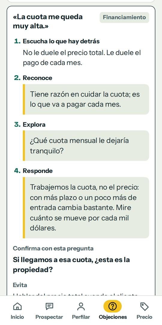 Objeción «La cuota me queda muy alta» con los pasos para responder